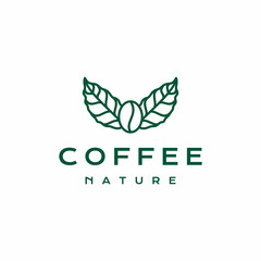Line art coffee and leaf logo design vector icon illustration