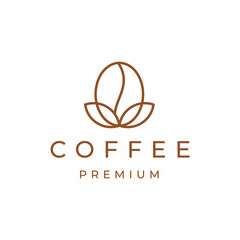 Retro Line art coffee and leaf logo design vector icon illustration