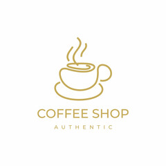 Retro Line art coffee logo, coffee shop logo design vector illustration