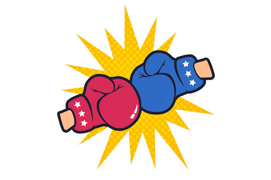 Vector vintage emblem for a boxing with red and blue gloves. Vector retro poster for boxing