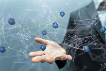 Global network. Blockchain. 3D illustration. Neural networks and artificial intelligence. Abstract