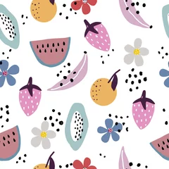Rollo Seamless fruit pattern with black dots. Fruit vector. © Oratai