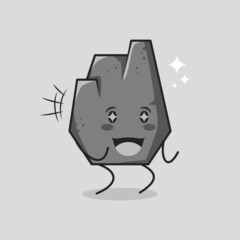 cute stone cartoon with happy expression. two hands clenched and sparkling eyes. suitable for logos, icons, symbols or mascots. grey