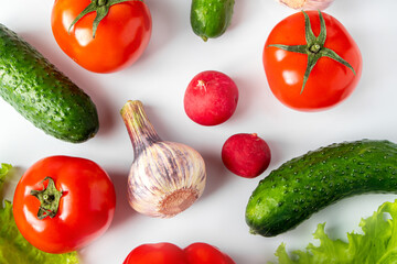 Fresh vegetables on a white background. Diet Food Concept. Place for text.