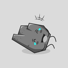 cute stone cartoon with happy expression. lie down, close eyes and tears. suitable for logos, icons, symbols or mascots. grey