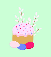 Easter cake Vector stock illustration. Cartoon style vector cake. A big Easter cake. Stock vector illustration in cartoon style isolated on white background.
