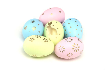 Beautiful Easter Group egg multicolor isolate on white background, Easter day concept