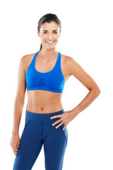 Fototapeta premium Feeling fit. Portrait of a sporty young woman standing against a white background.