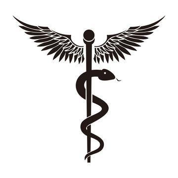Medical or Healthcare symbol - Staff of Asclepius or Caduceus with wings icon isolated on white background	