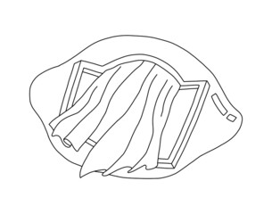 Window with curtains located in lemon. Outline on a white background cartoon hand drawn illustration on a white background