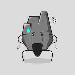 cute stone cartoon with shocked expression. hands on head and mouth open. suitable for logos, icons, symbols or mascots. grey