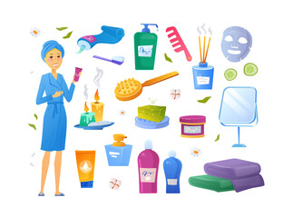 Makeup and cosmetics - set of flat design style elements