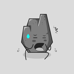 cute stone cartoon with afraid expression and sit down. suitable for emoticon, logo, mascot or sticker. grey