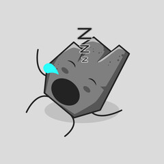 cute stone cartoon with sleep expression, lie down, close eyes and mouth open. suitable for emoticon, logo, mascot and icon. grey
