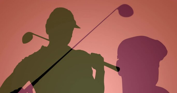 Animation of golf player silhouettes over pink background
