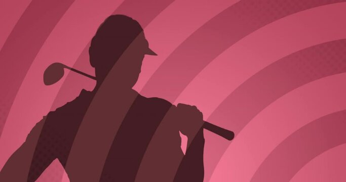 Animation of golf player silhouette over circles on pink background