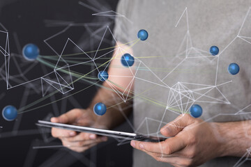 Global network. Blockchain. 3D illustration. Neural networks and artificial intelligence. Abstract