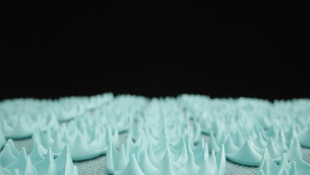 Massage blue mat with acupuncture needles. Dolly slider. Macro video. Laowa Probe