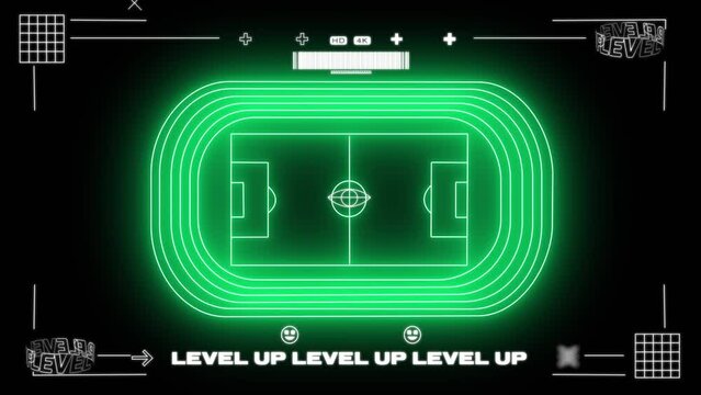 Animation of green neon sports stadium and digital interface