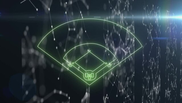 Animation of green neon basketball field and networks of connections