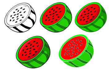 Set of piece of watermelon in isolate on a white background. Vector illustration