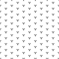 Square seamless background pattern from geometric shapes. The pattern is evenly filled with big black zodiac aries symbols. Vector illustration on white background