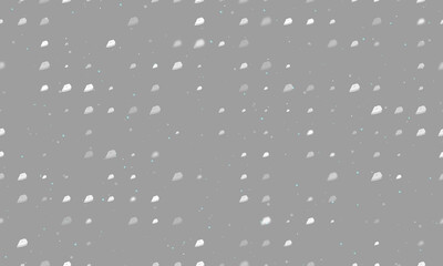 Seamless background pattern of evenly spaced white iron symbols of different sizes and opacity. Vector illustration on gray background with stars