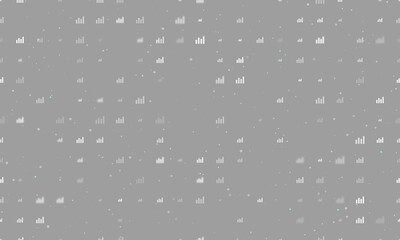 Seamless background pattern of evenly spaced white chart line symbols of different sizes and opacity. Vector illustration on gray background with stars