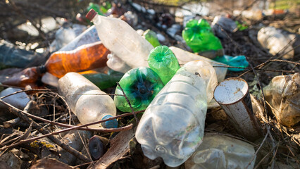 Fototapeta premium Ground littered with plastic bottles
