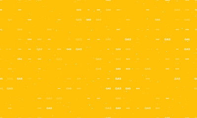 Seamless background pattern of evenly spaced white gas text symbols of different sizes and opacity. Vector illustration on amber background with stars