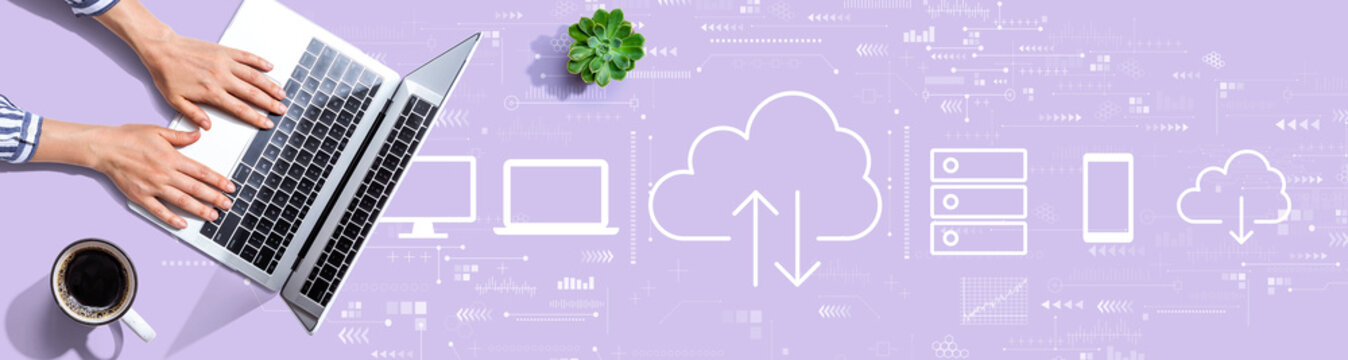Cloud computing with person using a laptop computer