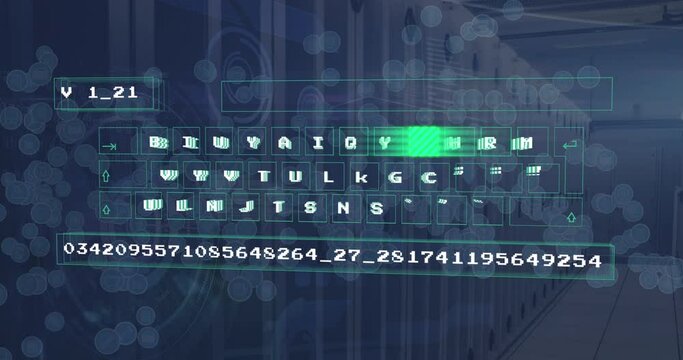 Animation of online technology digital data processing on keyboard over computer servers