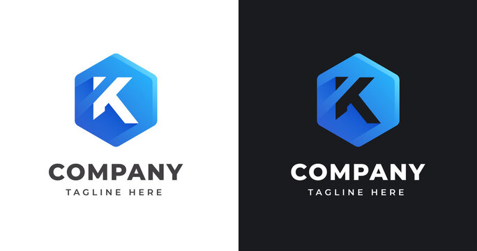 Letter K logo design template with polygonal shape concept gradient element geometric