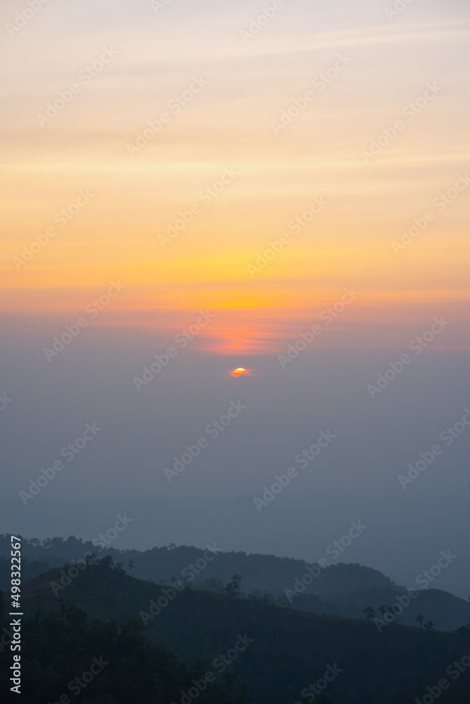 Canvas Prints silhouette and panorama layer of mountain with sunset background