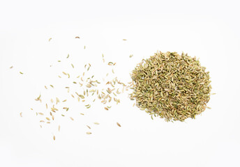 selective focus, cumin seeds isolated on white background