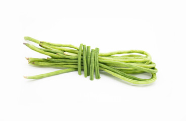 yard long bean slice on white background, close up