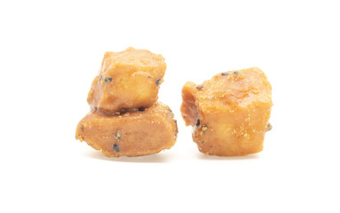 cube design cookies on white background