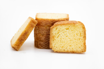 Butter cake sliced white background