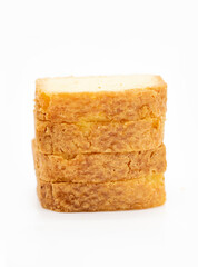 Butter pound cake sliced isolate on white background, selective focus, front view