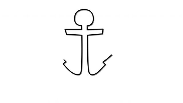 Anchor self drawing animation. Hand drawn illustration. Line art. White background.