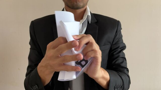 Frustrated asian male businessman professional crumpling paper with message "NO JAB NO JOB". Man in suit and tie having nervous breakdown furiously throwing away crumpled paper at work in office