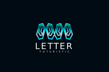 gradient cyan colour tech unique letter m logo