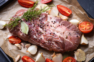 Raw pork prepared for roasting