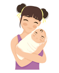 young mom hugging baby