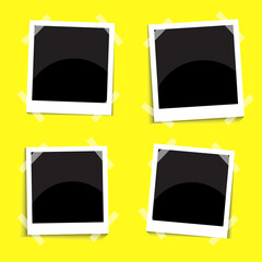 Black and white photo frame with shadows on a yellow background. Vector illustration