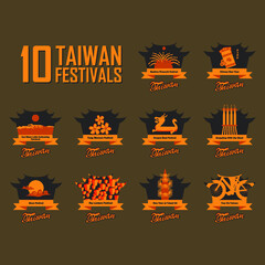 Collection of taiwan festivals label and logo symbol