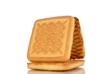 Three delicious sugar cookies, macro, isolated on a white background.