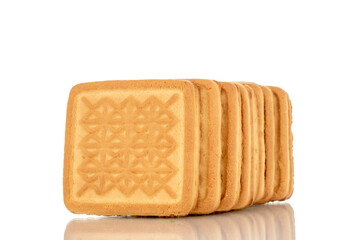 Several delicious sugar cookies, macro, isolated on a white background.