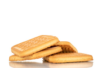 Several delicious sugar cookies, macro, isolated on a white background.