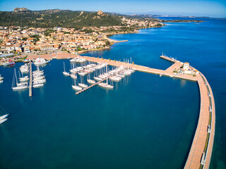 Aerial view of Cannigione Town and port in  Sardinia